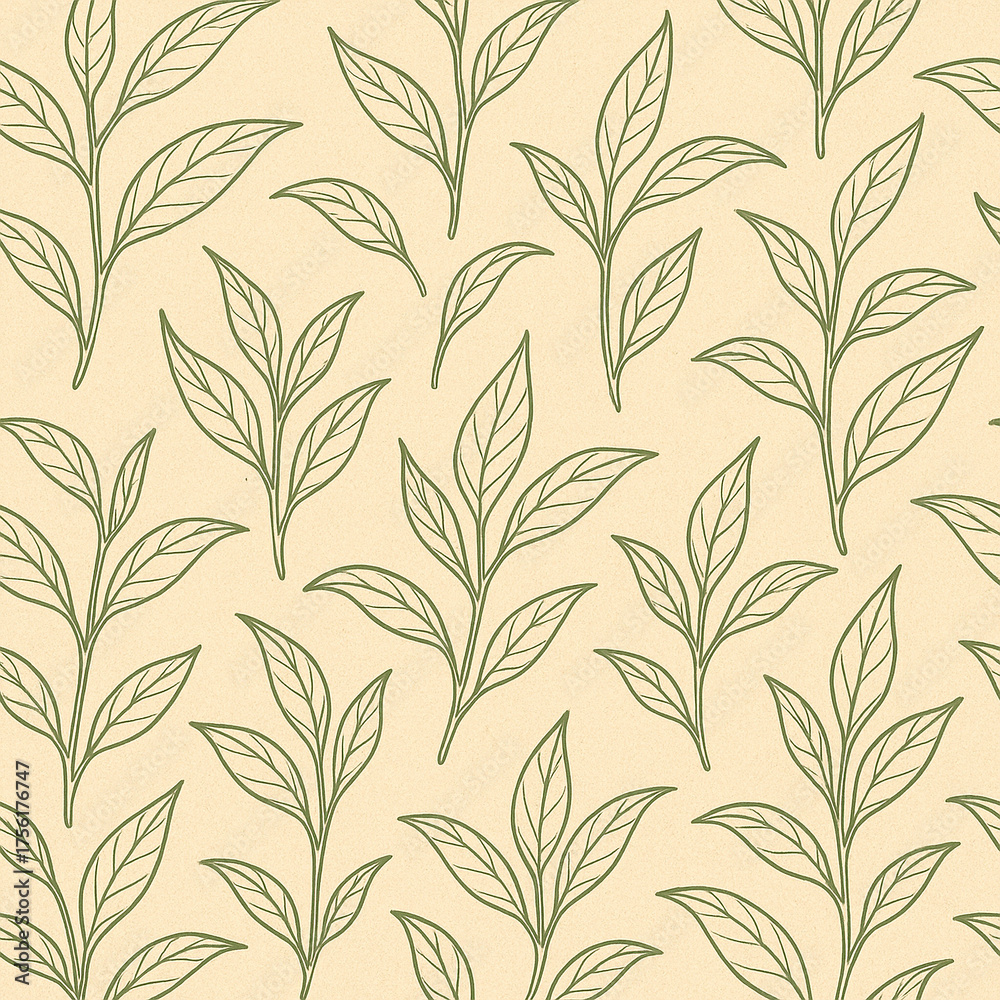 Naklejka premium Botanical Tea Leaf Pattern on Natural Kraft Background