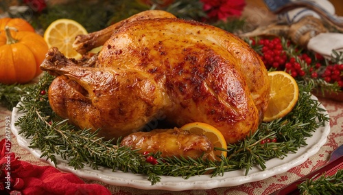 Holiday feast with whole ro...