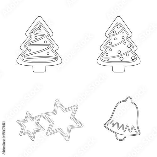 Christmas Tree Bell and Star Outline Set for Holiday Crafts and Cards
