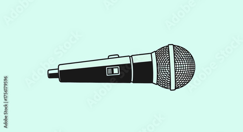 Illustration of a classic handheld microphone for audio recording and performance.