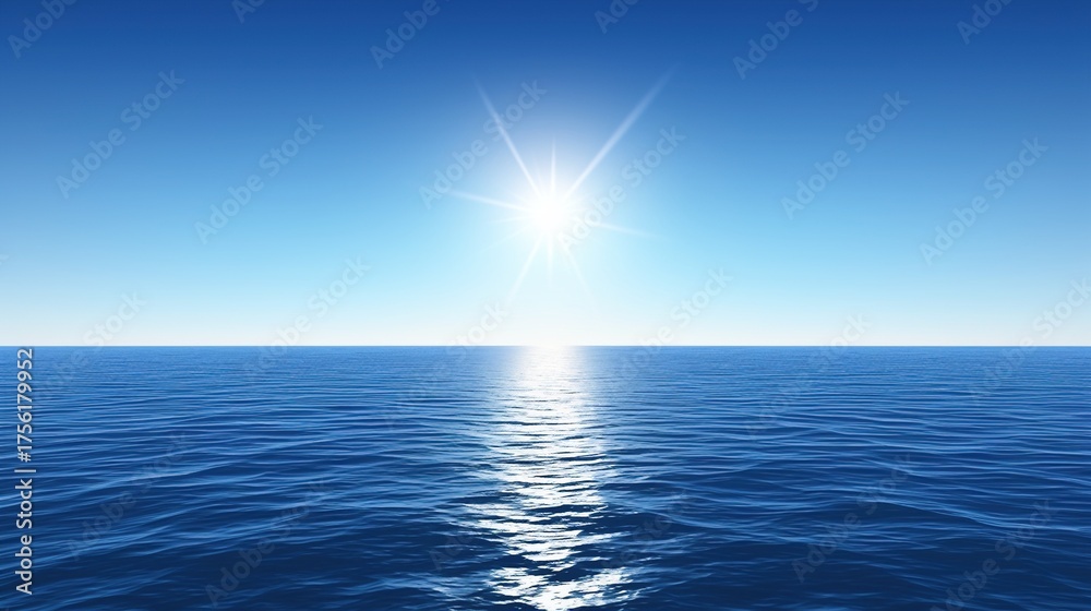 Obraz premium Sun over calm ocean horizon