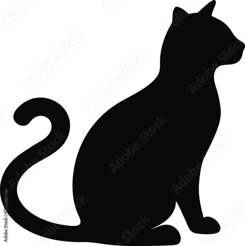 Black cat silhouette vector illustration pet animal isolated design domestic cat sitting pose symbol