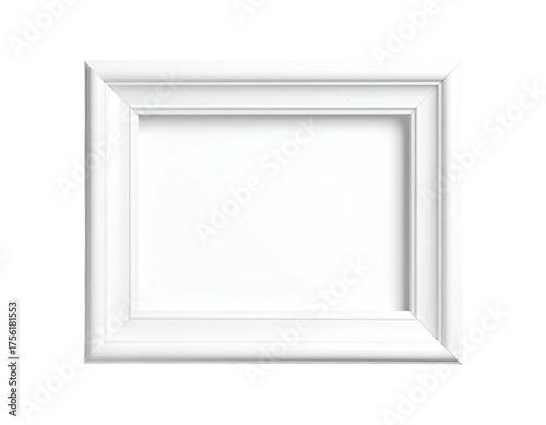 A pristine, bright white rectangular frame with subtly detailed molding, set against a dark background