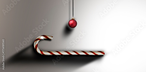 Weihnachtsmotiv mit Zuckerstange und Weihanchtskugel