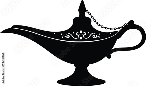 Vintage aladdin genie lamp silhouette black iconic magical artifact silhouette silhouette isolated on transparent background