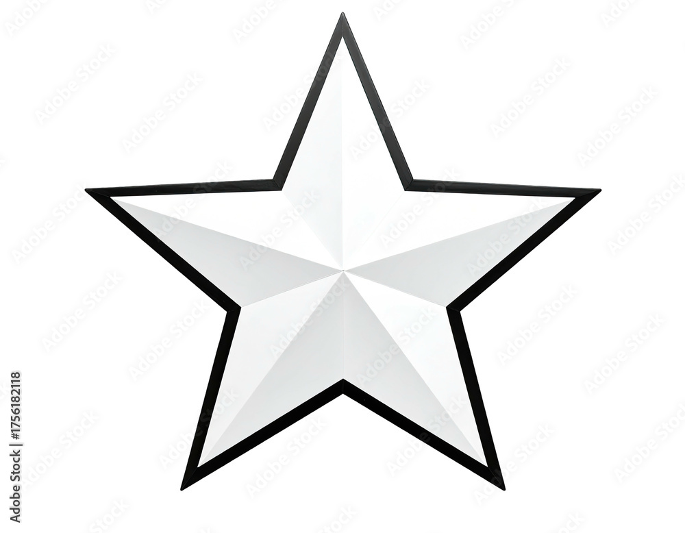 Fototapeta premium A stylized five-pointed star with a gradient white fill and a dark gray outline on black
