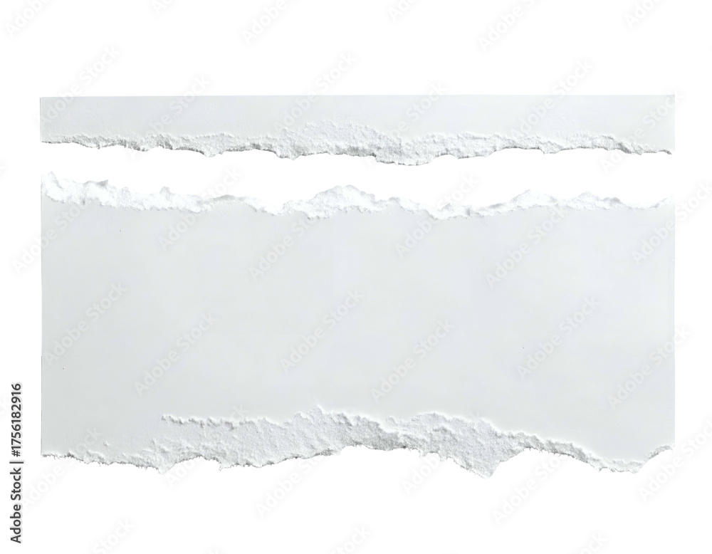 Obraz premium Isolated torn white paper strip with textured edges on a black background, design element