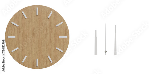 Minimalist Wood and White 3D Wall Clock with Separated Hands for Editing