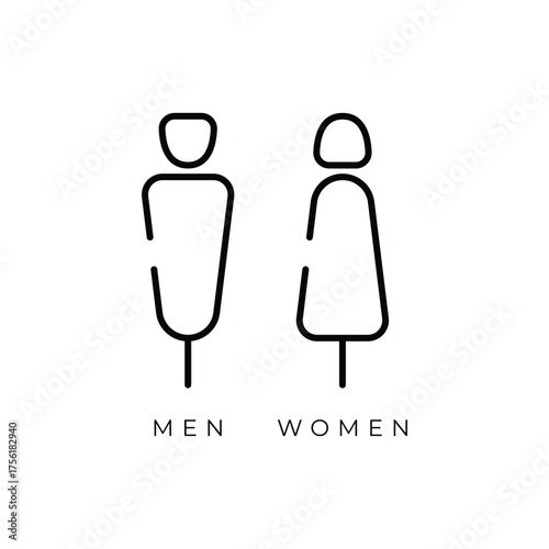 Minimalist symbolic logo of man and woman, perfect for toilet sign, gender icon, or universal male female representation in modern design.