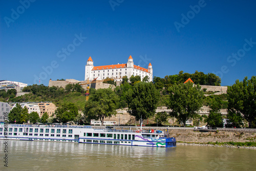 Photography Bratislava castle seen from Danube river