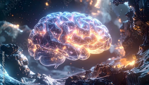 Wallpaper Mural Glowing Human Brain in a Cosmic Environment Representing Intelligence and Consciousness. Torontodigital.ca