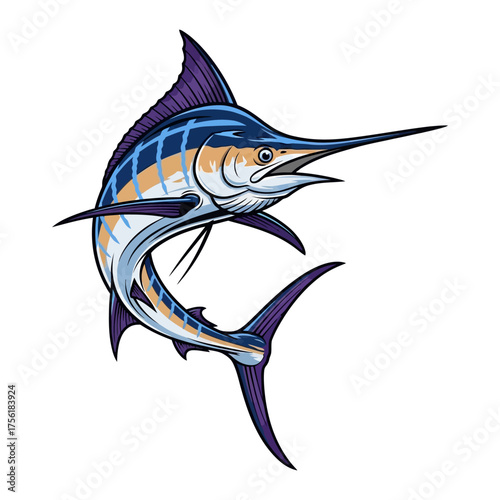 A majestic blue marlin is swimming in the ocean