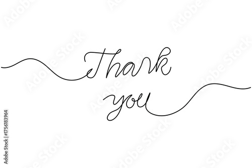 Thank you text continuous line drawing minimalist calligraphy design on white background