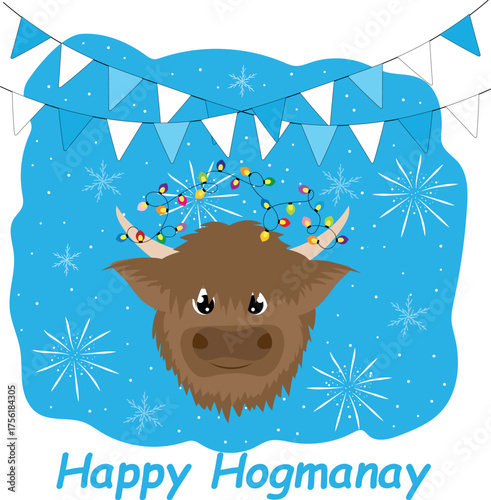 Festive Highland Cow Hogmanay Celebration