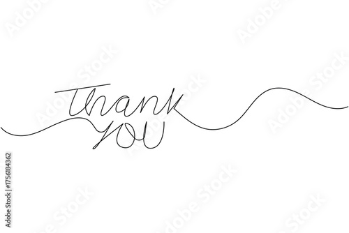 Thank you text continuous line drawing minimalist calligraphy design on white background
