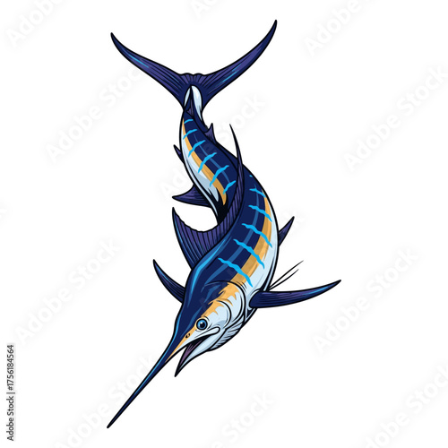A majestic blue marlin is swimming in the ocean