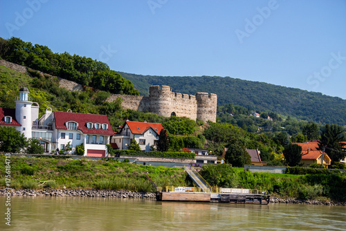 Photography Devin village, part of Bratislava, with ruins of Devin castle