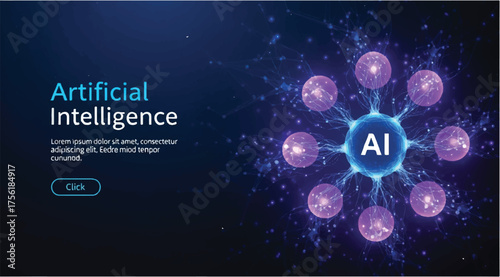 Futuristic digital brain made of curve line with AI letters. Concept of artificial intelligence, neural networks, and advanced technology. Vector illustration