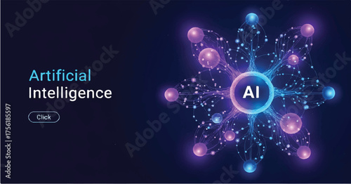 Futuristic digital brain made of curve line with AI letters. Concept of artificial intelligence, neural networks, and advanced technology. Vector illustration
