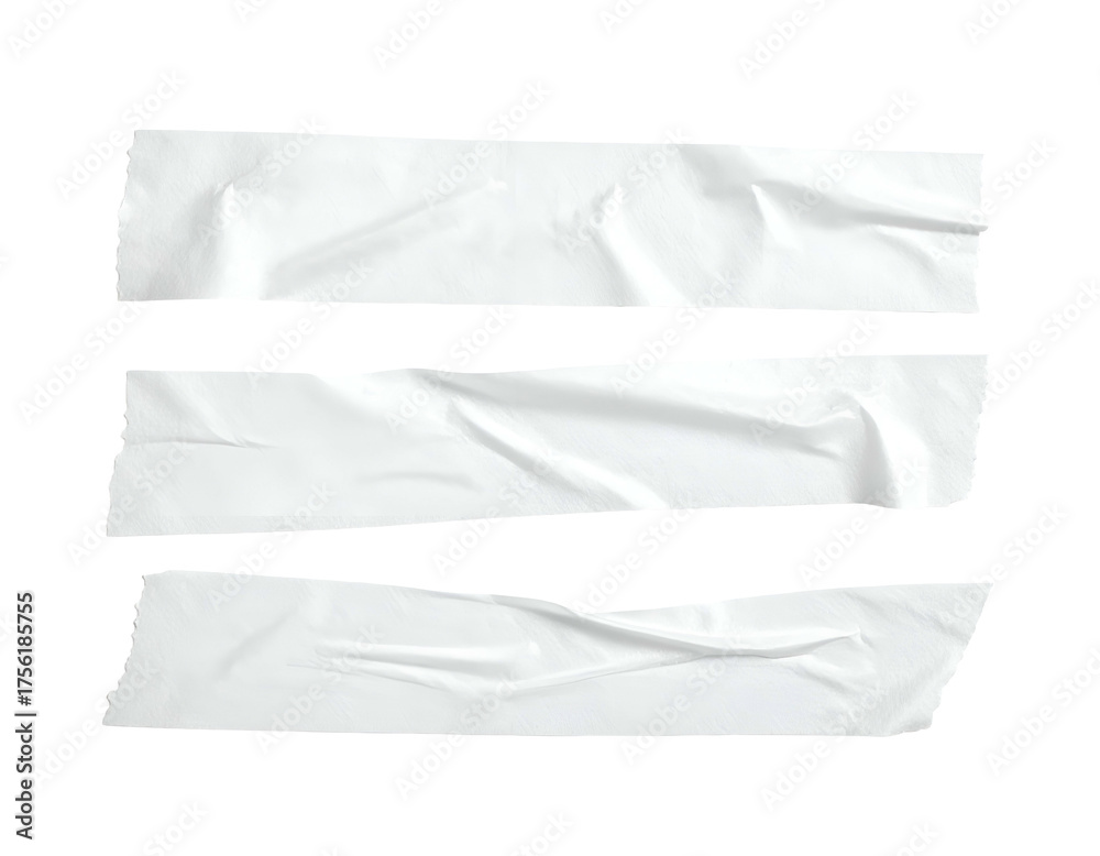 Obraz premium Three adhesive tape strips with textured surfaces against a black background