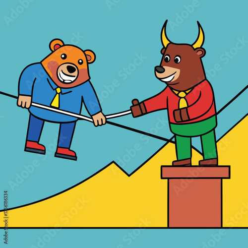 Happy Bull and Sad Bear Arm Wrestling on Stock Chart