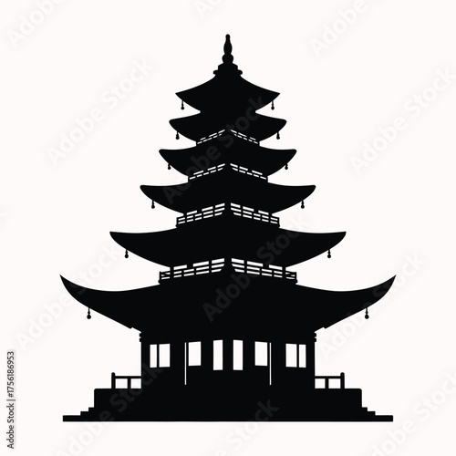 Elegant asian pagoda architecture design with a striking black silhouette