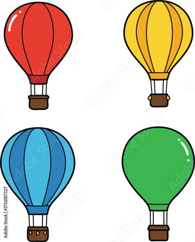 Four colorful hot air balloons ready for adventure floating up high in the sky isolated on transparent background