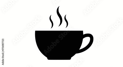 Steaming hot coffee or tea cup vector silhouette icon for cafe, beverage, morning drink, and relaxation concepts.