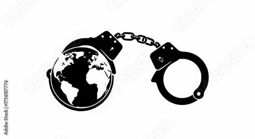 Global confinement: World in handcuffs vector illustration symbolizing restriction and captivity.
