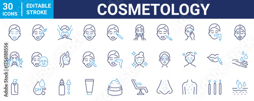 Cosmetology web line icons. Skin regeneration, scar resurfacing. Skin care