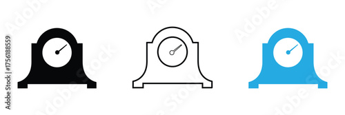 Three clocks in black, outline, and blue mark passing time. Use for deadline visuals, time management content, or retro design projects needing a classic icon.