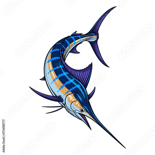 A majestic blue marlin is swimming in the ocean