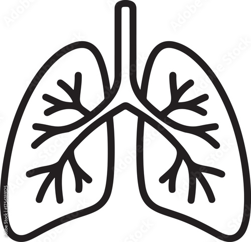 Simple line art icon of human lungs representing respiration health and breathing system