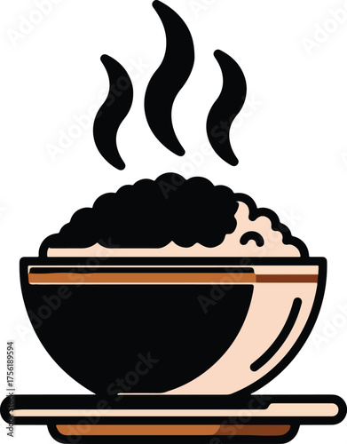 Steaming bowl of rice simple vector illustration perfect for food blogs and restaurant menus