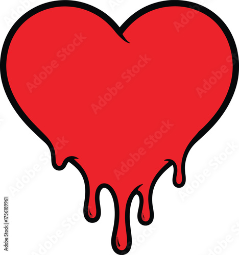 Melting red heart vector illustration dripping paint style isolated on white background