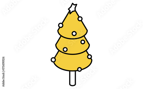 星のついたシンプルなクリスマスツリーの線画アイコンのアイソメトリックイラスト