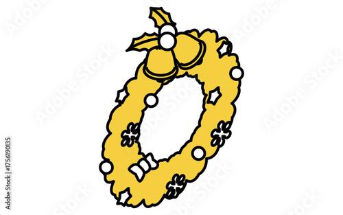 クリスマスリースの線画アイコンのアイソメトリックイラスト