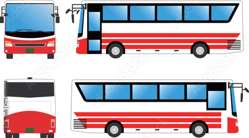 正面、後ろ、横から見た観光バス