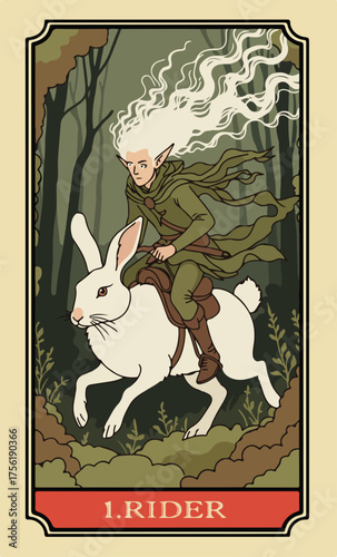 Rider. A comic-style fantasy card from the Lenormand Oracle deck. The classic 5:3 ratio for divination cards.