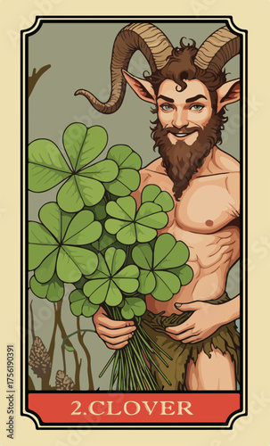 Clover. A comic-style fantasy card from the Lenormand Oracle deck. The classic 5:3 ratio for divination cards.	