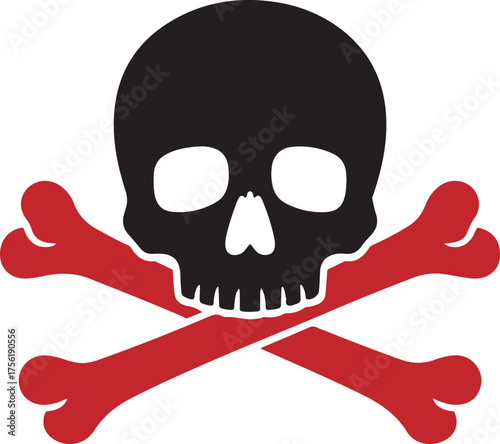 Black skull and red crossbones icon symbol danger warning hazardous risk death symbol