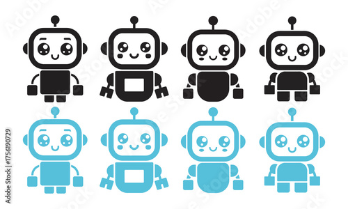 Cute Robot Vector Graphics Set for Technology and Education Projects, vector illustration