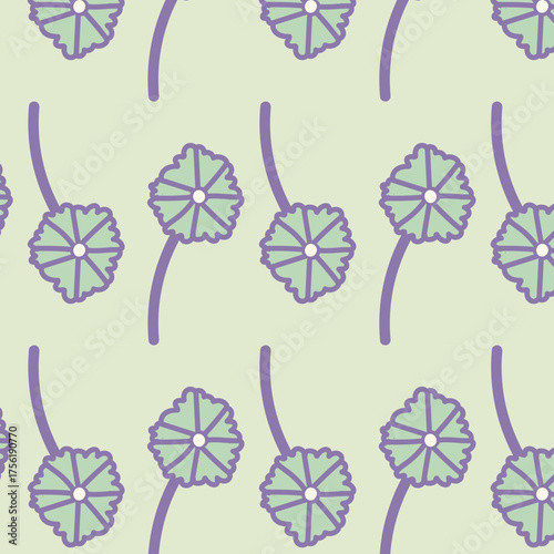 Minimalist pastel abstract floral tossed seamless pattern in mint, lavender and  cream tones
