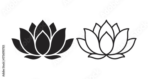 Elegant Lotus Flower Silhouette and Outline Design for Yoga Spiritual, vector illustration