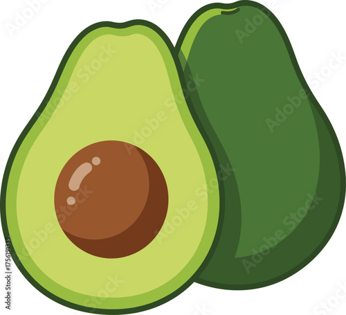 Fresh ripe avocado halved and whole green fruit food ingredient healthy eating isolated on transparent background