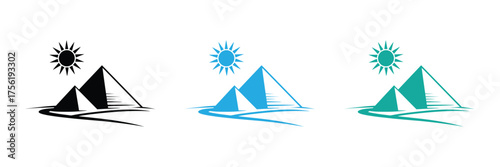 Vibrant pyramids under the sun offer a glimpse into ancient Egypt. Perfect for travel promotions, historical content, or adventure-themed designs.