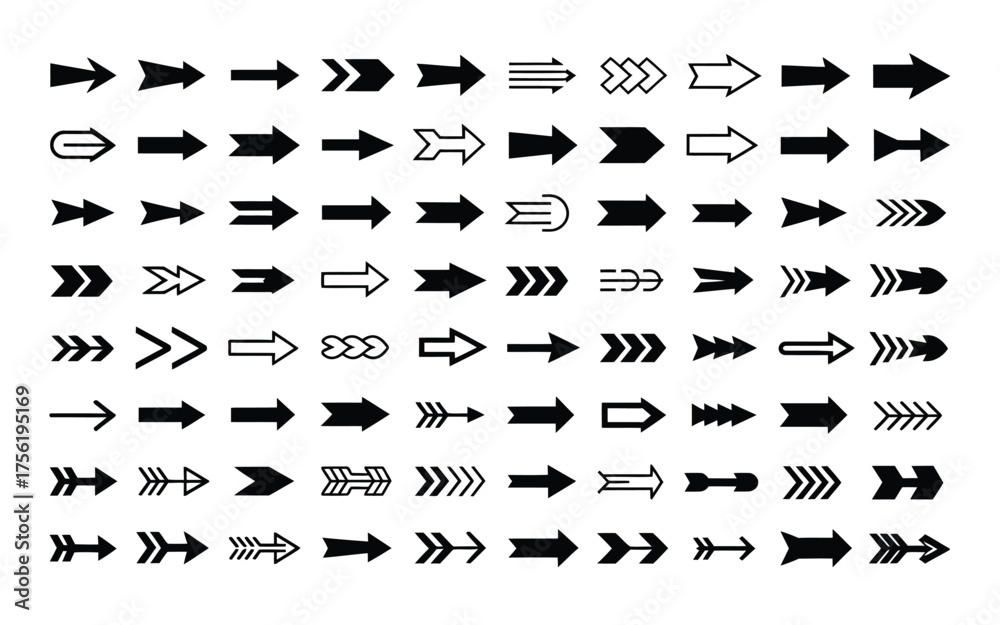 Naklejka premium Collection of diverse arrow vector graphics for navigation design and interface elements scalable eps vector illustration white background
