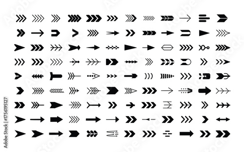Collection of diverse black silhouette arrows vector illustration scalable eps icon set directional symbols vector illustration white background