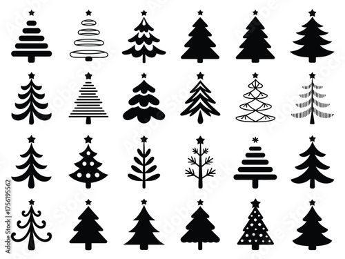 Diverse collection of stylized christmas tree silhouettes vector illustration for scalable eps graphics vector illustration white background