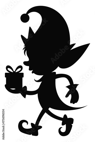 Charming christmas elf silhouette holding a gift vector illustration scalable eps icon for festive designs vector illustration white background